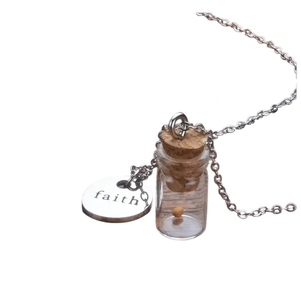 Stainless Steel Mustard Seed Jar Faith Silver Necklace